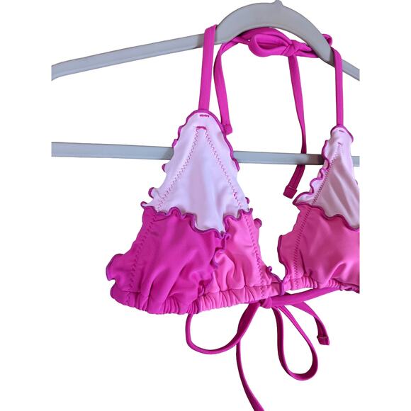 Xhilaration Bikini Top Ruffle Colorblock Triangle Juniors S Pink Strappy Halter - Picture 2 of 8